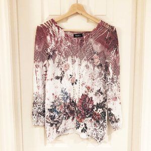 Pretty Italian Floral Loose Knit Sweater - Italy